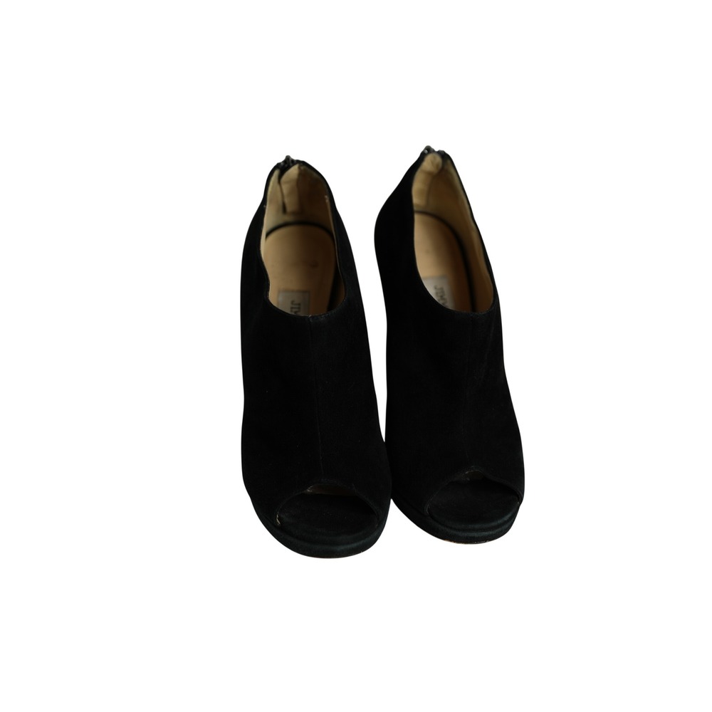 Jimmy Choo Black Suede Peep Toe Platform Booties Heels Size 37.5 Italy